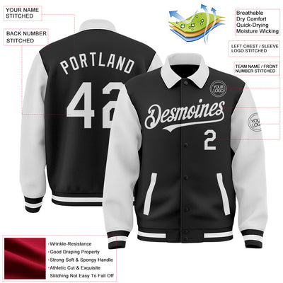 Custom Black White Bomber Full-Snap Varsity Letterman Two Tone Lapel Collar Byron Jacket