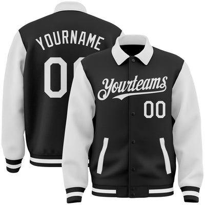 Custom Black White Bomber Full-Snap Varsity Letterman Two Tone Lapel Collar Byron Jacket