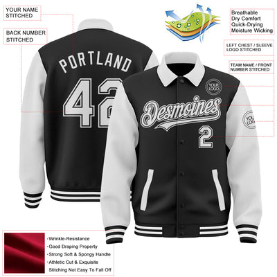 Custom Black White Bomber Full-Snap Varsity Letterman Two Tone Lapel Collar Byron Jacket