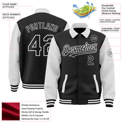 Custom Black White Bomber Full-Snap Varsity Letterman Two Tone Lapel Collar Byron Jacket