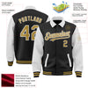 Custom Black Old Gold-White Bomber Full-Snap Varsity Letterman Two Tone Lapel Collar Byron Jacket