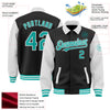 Custom Black Aqua-White Bomber Full-Snap Varsity Letterman Two Tone Lapel Collar Byron Jacket