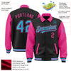 Custom Black Sky Blue-Pink Bomber Full-Snap Varsity Letterman Two Tone Lapel Collar Byron Jacket