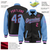 Custom Black Light Blue-Pink Bomber Full-Snap Varsity Letterman Two Tone Lapel Collar Byron Jacket