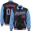 Custom Black Light Blue-Pink Bomber Full-Snap Varsity Letterman Two Tone Lapel Collar Byron Jacket