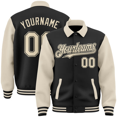 Custom Black Cream Bomber Full-Snap Varsity Letterman Two Tone Lapel Collar Byron Jacket