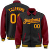 Custom Black Gold-Crimson Bomber Full-Snap Varsity Letterman Two Tone Lapel Collar Byron Jacket