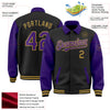 Custom Black Purple-Old Gold Bomber Full-Snap Varsity Letterman Two Tone Lapel Collar Byron Jacket