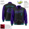 Custom Black Purple-Teal Bomber Full-Snap Varsity Letterman Two Tone Lapel Collar Byron Jacket