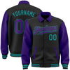 Custom Black Purple-Teal Bomber Full-Snap Varsity Letterman Two Tone Lapel Collar Byron Jacket