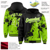 Custom Black Neon Green-White Abstract Splash Grunge Art 3D Pattern Design Bomber Full-Snap Varsity Letterman Hoodie Jacket