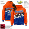 Custom Orange Royal-Black Abstract Splash Grunge Art 3D Pattern Design Bomber Full-Snap Varsity Letterman Hoodie Jacket