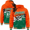 Custom Orange Kelly Green-Black Abstract Splash Grunge Art 3D Pattern Design Bomber Full-Snap Varsity Letterman Hoodie Jacket