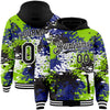 Custom Black Neon Green-Royal Abstract Splash Grunge Art 3D Pattern Design Bomber Full-Snap Varsity Letterman Hoodie Jacket