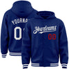 Custom Royal White-Red Bomber Full-Snap Varsity Letterman Hoodie Jacket