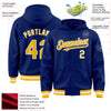 Custom Royal Gold-White Bomber Full-Snap Varsity Letterman Hoodie Jacket