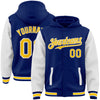 Custom Royal Yellow-White Bomber Full-Snap Varsity Letterman Two Tone Hoodie Jacket