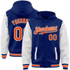 Custom Royal Orange-White Bomber Full-Snap Varsity Letterman Two Tone Hoodie Jacket