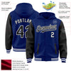 Custom Royal Black-White Bomber Full-Snap Varsity Letterman Two Tone Hoodie Jacket