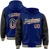 Custom Royal Vintage USA Flag Black-Cream Bomber Full-Snap Varsity Letterman Two Tone Hoodie Jacket