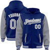 Custom Royal Gray-White Bomber Full-Snap Varsity Letterman Two Tone Hoodie Jacket