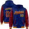 Custom Royal Crimson-Gold Bomber Full-Snap Varsity Letterman Two Tone Hoodie Jacket