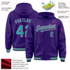 Custom Purple Aqua Pink-Black Bomber Full-Snap Varsity Letterman Hoodie Jacket