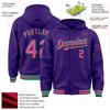 Custom Purple Pink-Kelly Green Bomber Full-Snap Varsity Letterman Hoodie Jacket