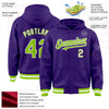 Custom Purple Neon Green-White Bomber Full-Snap Varsity Letterman Hoodie Jacket