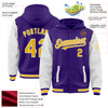 Custom Purple Gold-White Bomber Full-Snap Varsity Letterman Two Tone Hoodie Jacket