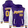 Custom Purple Gold-White Bomber Full-Snap Varsity Letterman Two Tone Hoodie Jacket