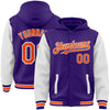 Custom Purple Orange-White Bomber Full-Snap Varsity Letterman Two Tone Hoodie Jacket