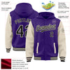 Custom Purple Black-Cream Bomber Full-Snap Varsity Letterman Two Tone Hoodie Jacket