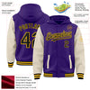 Custom Purple Black Cream-Gold Bomber Full-Snap Varsity Letterman Two Tone Hoodie Jacket