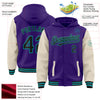 Custom Purple Black Cream-Teal Bomber Full-Snap Varsity Letterman Two Tone Hoodie Jacket