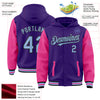 Custom Purple Light Blue Pink-Black Bomber Full-Snap Varsity Letterman Two Tone Hoodie Jacket