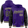 Custom Purple Black-Cream Bomber Full-Snap Varsity Letterman Two Tone Hoodie Jacket