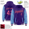 Custom Purple Pink Light Blue-Black Bomber Full-Snap Varsity Letterman Two Tone Hoodie Jacket