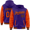 Custom Purple Orange-Black Bomber Full-Snap Varsity Letterman Two Tone Hoodie Jacket