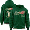 Custom Kelly Green Vintage Mexican Flag Cream-Black Bomber Full-Snap Varsity Letterman Hoodie Jacket