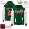 Custom Kelly Green Red-White Bomber Full-Snap Varsity Letterman Two Tone Hoodie Jacket