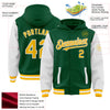 Custom Kelly Green Gold-White Bomber Full-Snap Varsity Letterman Two Tone Hoodie Jacket