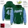 Custom Kelly Green Light Blue-White Bomber Full-Snap Varsity Letterman Two Tone Hoodie Jacket