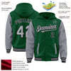 Custom Kelly Green Gray-Black Bomber Full-Snap Varsity Letterman Two Tone Hoodie Jacket