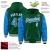 Custom Kelly Green Powder Blue-White Bomber Full-Snap Varsity Letterman Two Tone Hoodie Jacket