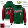 Custom Kelly Green Crimson-White Bomber Full-Snap Varsity Letterman Two Tone Hoodie Jacket