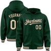 Custom Green Cream-Black Bomber Full-Snap Varsity Letterman Hoodie Jacket