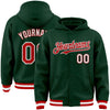 Custom Green Red-White Bomber Full-Snap Varsity Letterman Hoodie Jacket