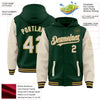 Custom Green Cream Old Gold-Black Bomber Full-Snap Varsity Letterman Two Tone Hoodie Jacket