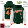 Custom Green Orange-White Bomber Full-Snap Varsity Letterman Two Tone Hoodie Jacket